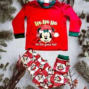 Minnie Mouse Christmas Pajama Set – Ho Ho Ho Red Long Sleeve Top & Plaid Pants